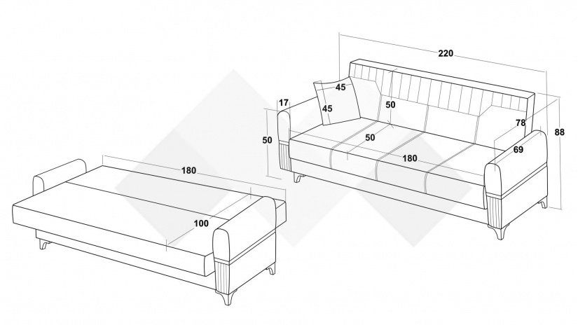 Диван Верино триместни кафяв - изглед 5