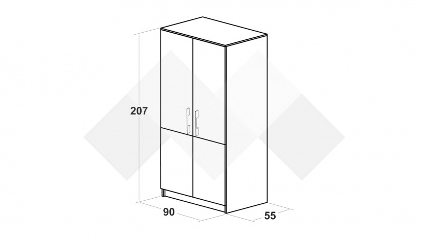 Гардероб Калифорния двукрилни бял с бял гланц и антик - изглед 2