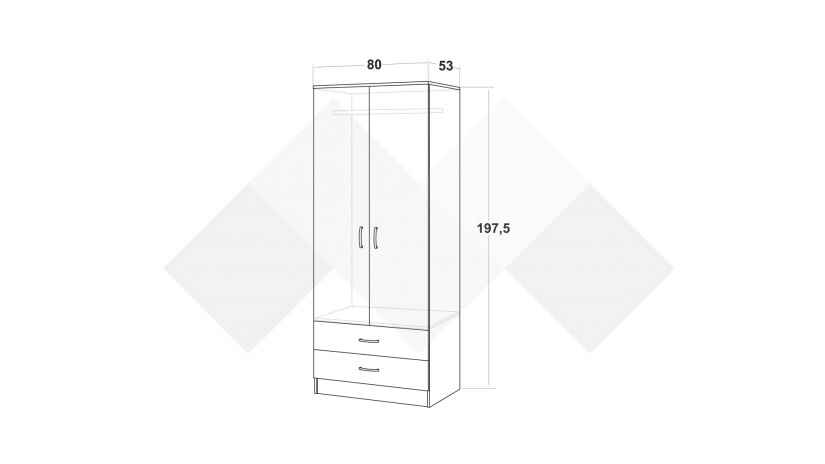Гардероб Леонард двукрилни артизан с бяло - изглед 3