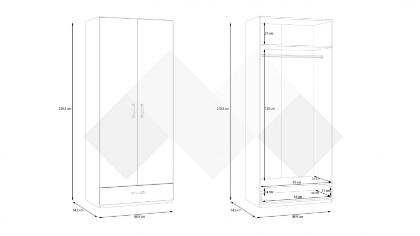 Гардероб Беатрис двукрилни бял - изглед 7