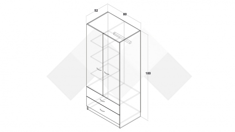 Гардероб Арго двукрилни бял фладер - изглед 3
