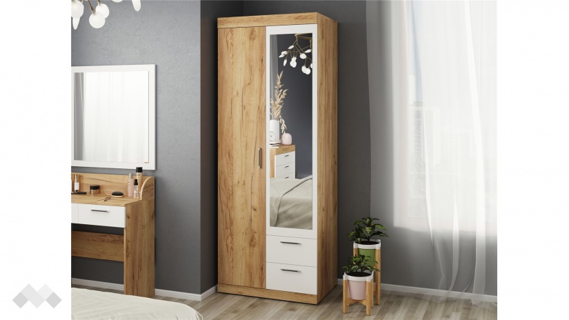 Гардероб Моник двукрилни златен дъб с бяло - изглед 1