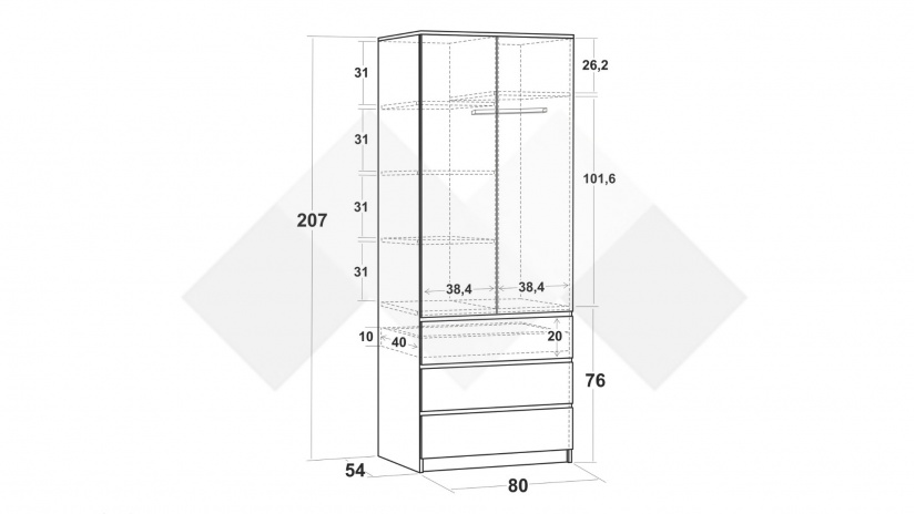 Гардероб Никола двукрилни златен дъб с антрацит - изглед 3