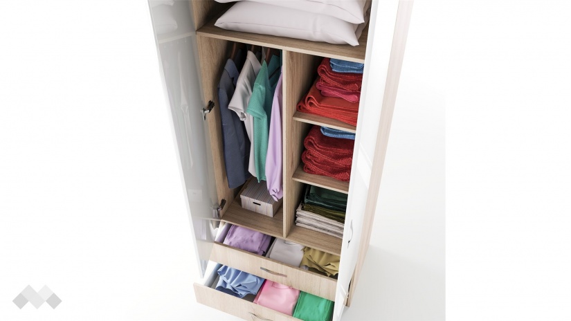 Гардероб Джеймс двукрилни сонома арвен с бял гланц - изглед 4