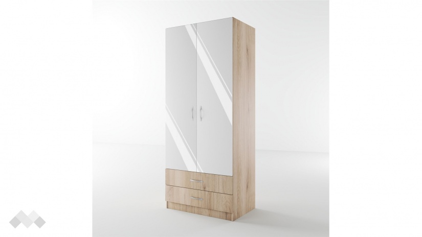 Гардероб Джеймс двукрилни сонома арвен с бял гланц - изглед 1