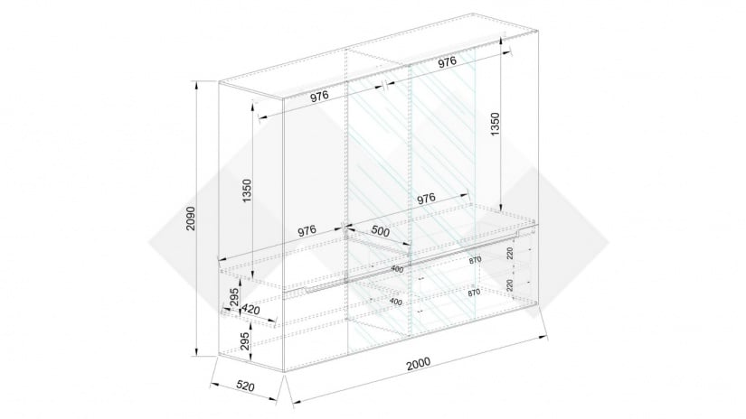 Гардероб Ница четирикрилни бяло гладко с бяло гланц - изглед 3