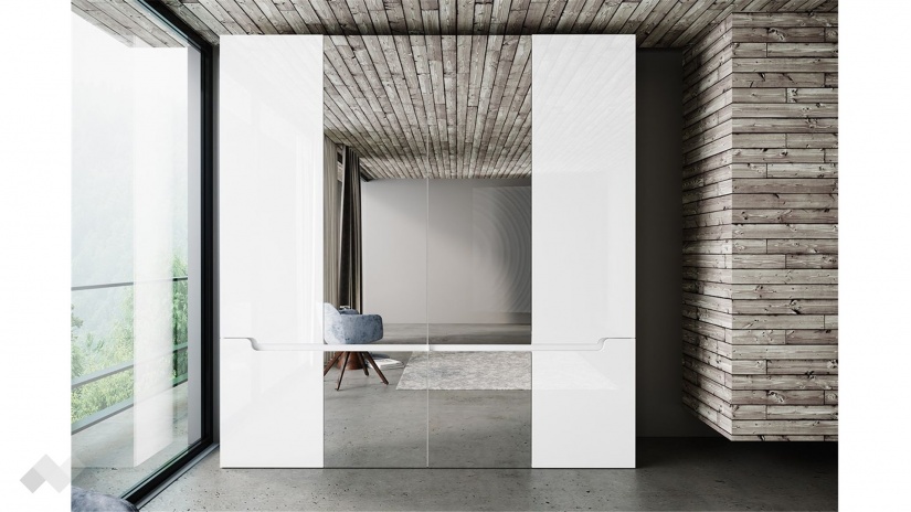 Гардероб Ница четирикрилни бяло гладко с бяло гланц - изглед 1