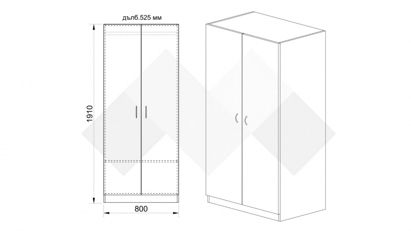 Гардероб Райън двукрилни сонома арвен с бял гланц - изглед 3