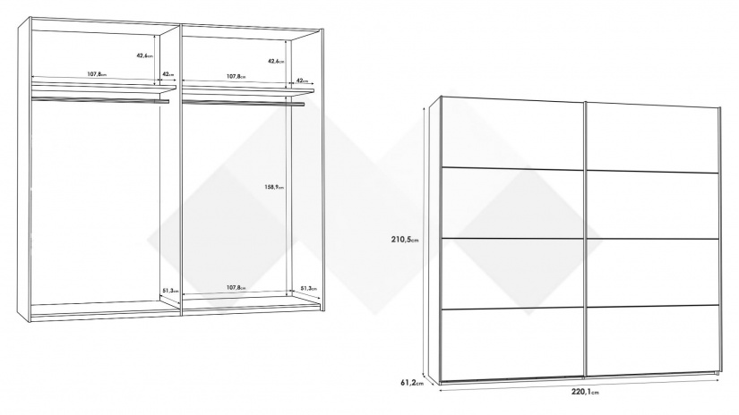Гардероб Ричиано с плъзгащи врати бетон с дъб став - изглед 4