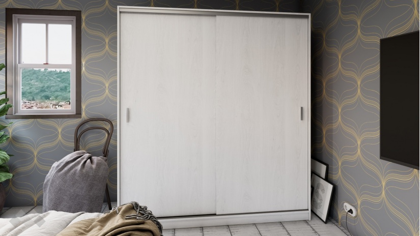 Гардероб с плъзгащи врати Арго с плъзгащи врати бял фладер - изглед 1