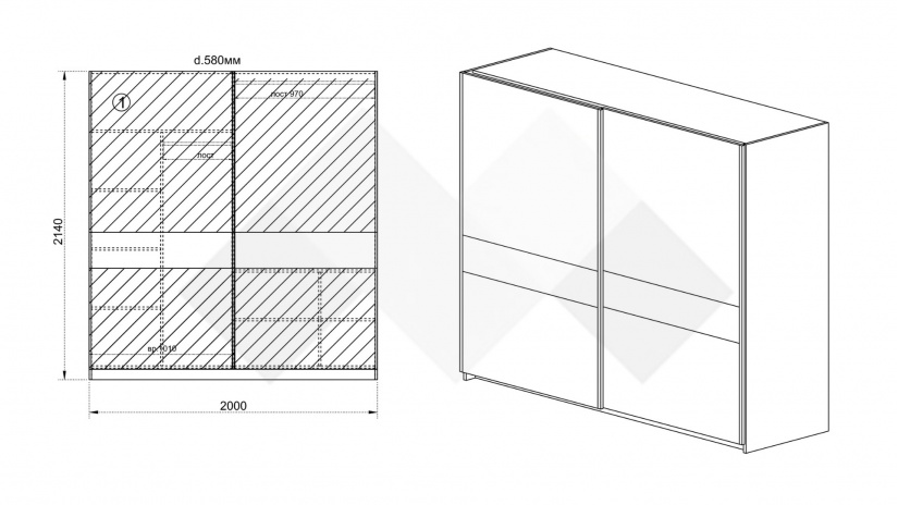Гардероб Бедфорд с плъзгащи врати артизан с кашмир гланц - изглед 4