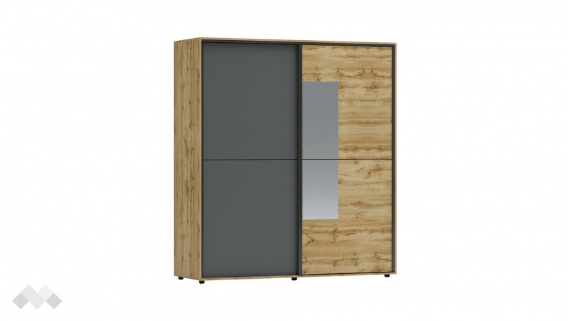 Гардероб Галати с плъзгащи врати дъб вотан светъл с антрацит - изглед 1