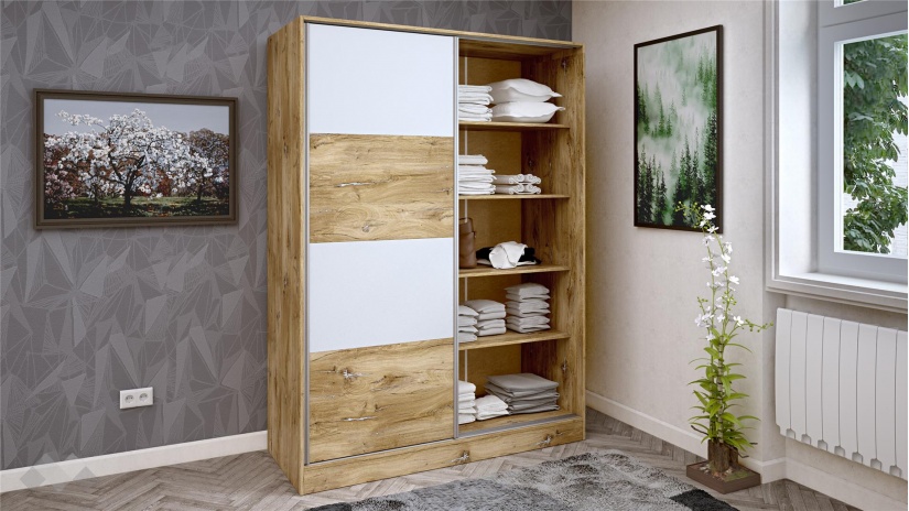 Гардероб Селтик с плъзгащи врати келтски дъб със светло сиво - изглед 2