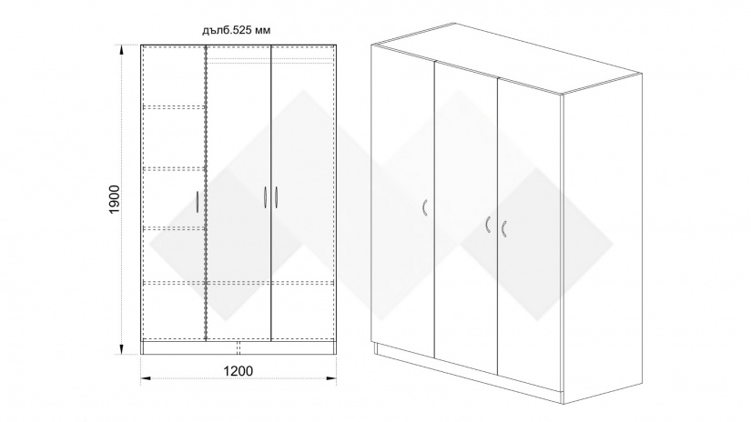 Гардероб Спрингфийлд трикрилни сонома арвен с бял гланц - изглед 3