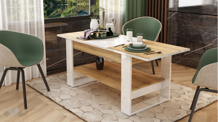 Холна маса Денвър разтегателни дъб евок с бял гланц - изглед 2