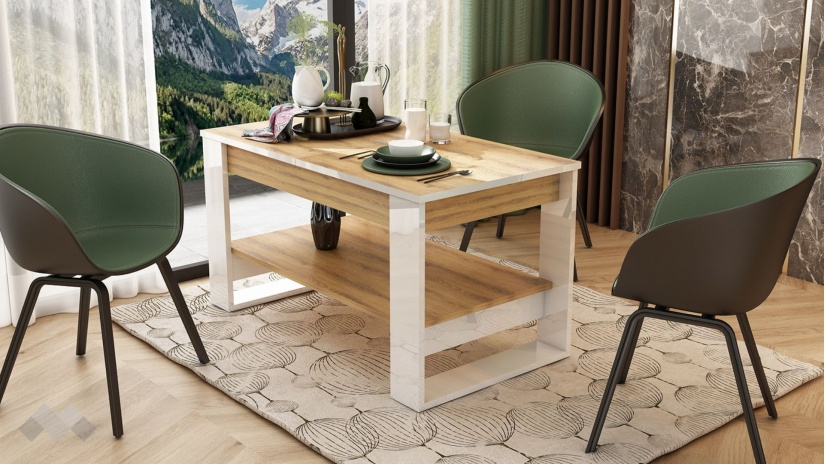 Холна маса Денвър разтегателни дъб евок с бял гланц - изглед 1