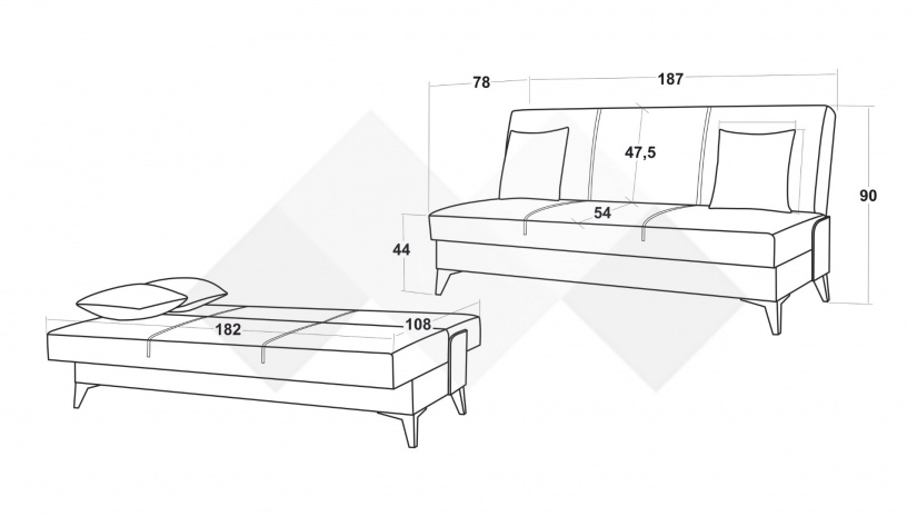 Клик-клак канапе Мерит триместни кафяв - изглед 6