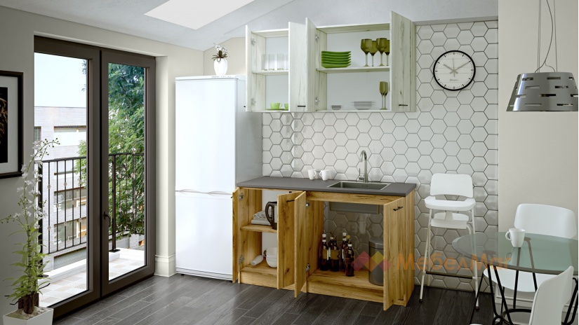 Кухня Никея 140 Н1 прави златен дъб с дъб крафт бял - изглед 2