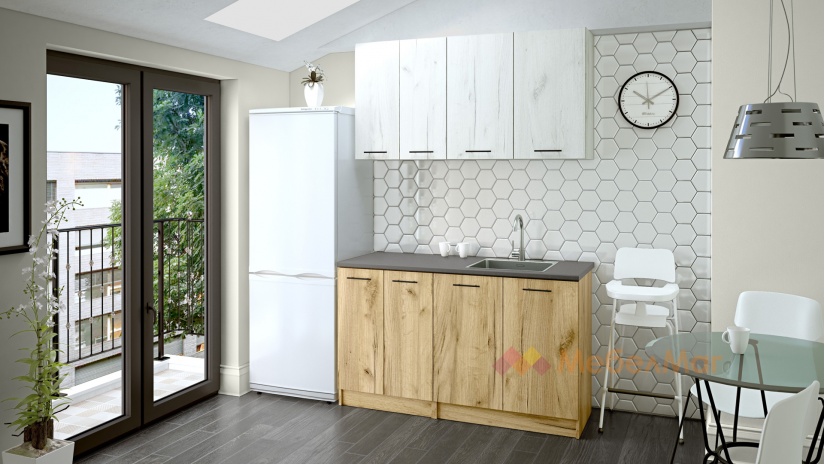 Кухня Никея 140 Н1 прави златен дъб с дъб крафт бял - изглед 1