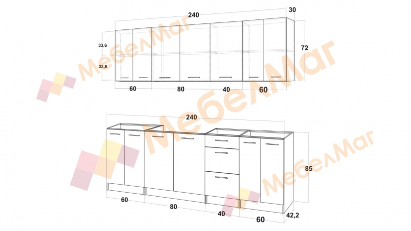 Кухня Никея 240 Н1 прави златен дъб с дъб крафт бял - изглед 3