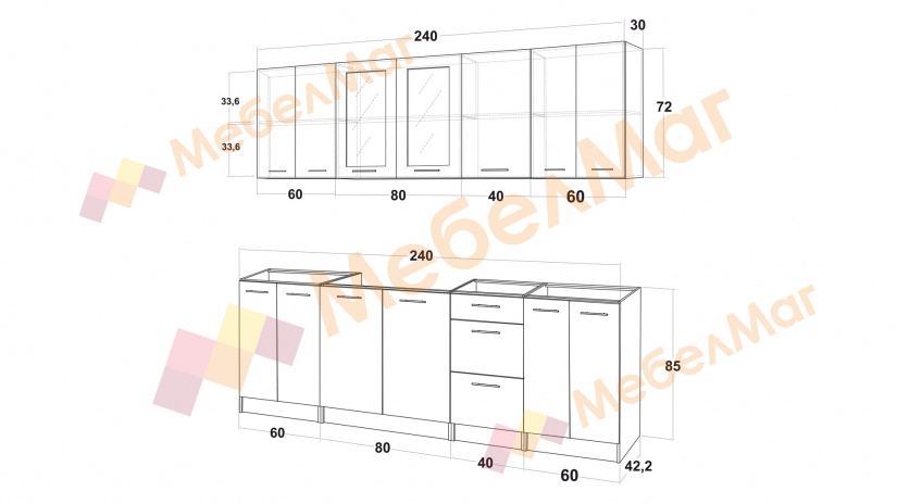 Кухня Никея 240 Н2 прави златен дъб с дъб крафт бял - изглед 3