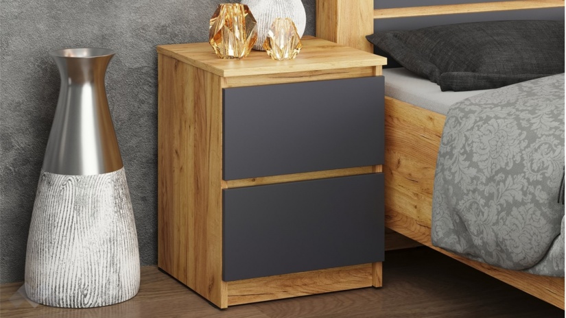 Нощен шкаф Никола златен дъб с антрацит - изглед 1