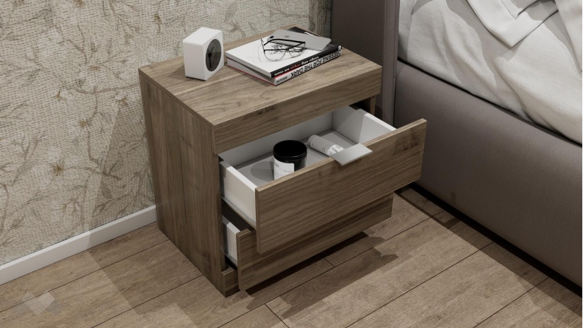 Нощен шкаф Пит орех адмирал - изглед 2 - МебелМаг Нощен шкаф Пит орех адмирал - изглед 2