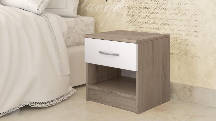 Нощен шкаф Кери сонома арвен с бял гланц - изглед 1