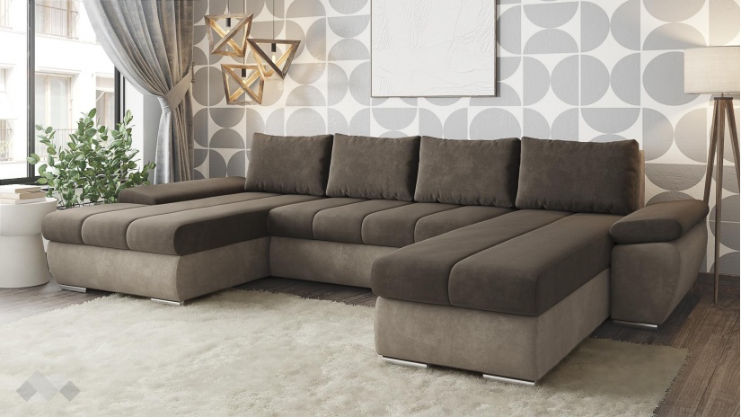 П-образен диван Савона с посока кафяв със светло кафяво - изглед 1 - МебелМаг П-образен диван Савона с посока кафяв със светло кафяво - изглед 1