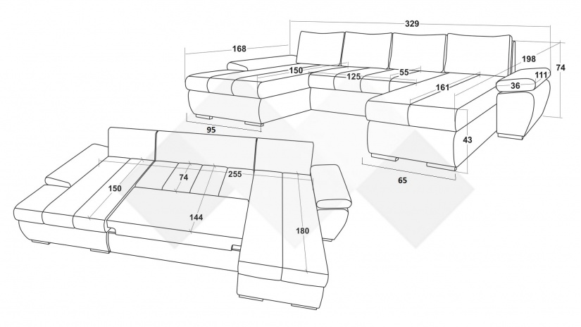 П-образен диван Савона с посока кафяв със светло кафяво - изглед 4 - МебелМаг П-образен диван Савона с посока кафяв със светло кафяво - изглед 4