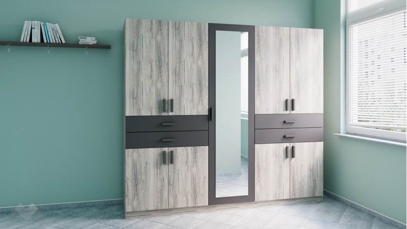 Гардероб Рос петкрилни малта с антрацит - изглед 1