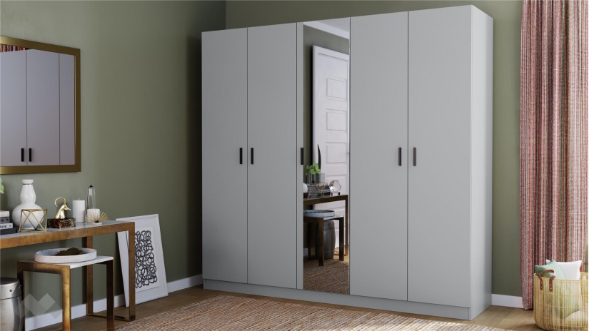 Гардероб Скай петкрилни нардо сив - изглед 1 - МебелМаг Гардероб Скай петкрилни нардо сив - изглед 1