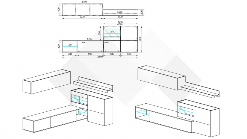 Секция Асти модулни бял гланц - изглед 3