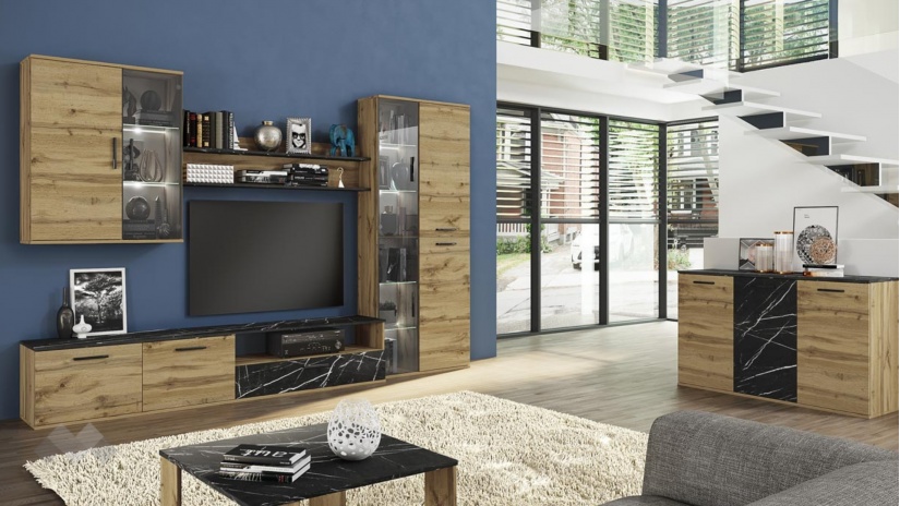 Секция Авелино модулни дъб дакота с мрамор - изглед 2