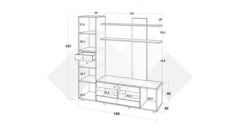 Секция Аверса с витрина златен дъб с антрацит - изглед 3