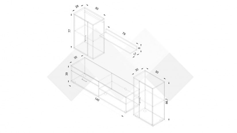 Секция Бърно модулни бетон с бяло - изглед 4