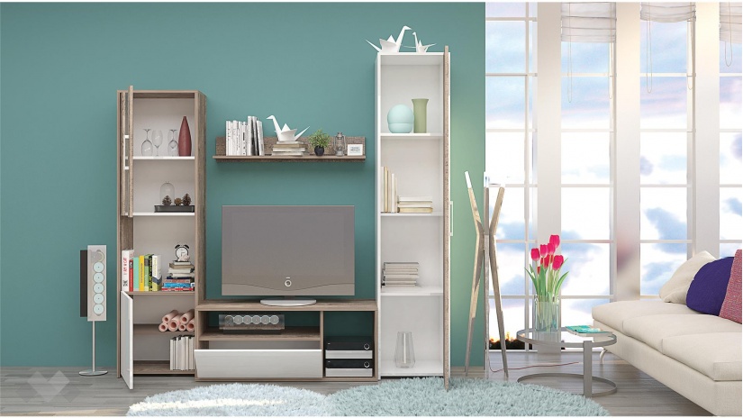 Секция Дерек с гардероб колониален дъб с бял гланц - изглед 2