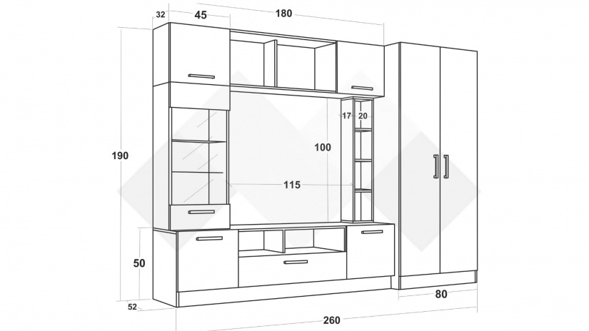 Секция Детройт с гардероб дъб бланко с дъб суров - изглед 3