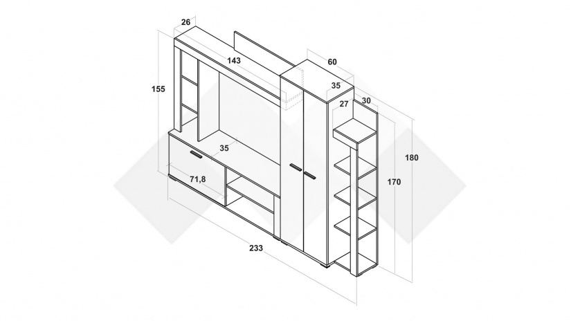 Секция Ести с гардероб малта с антрацит - изглед 5
