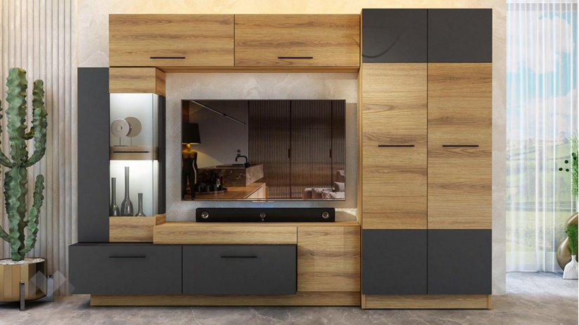 Секция Форте с гардероб дъб евок с графит - изглед 1