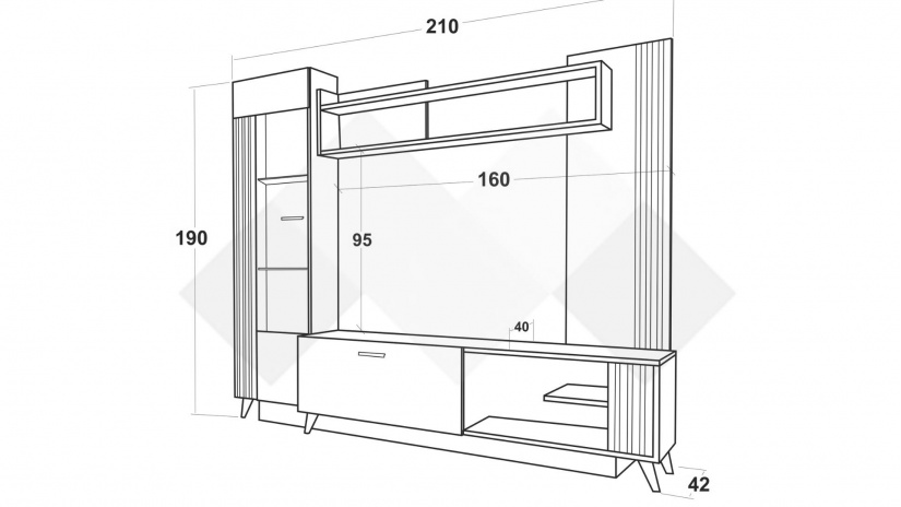 Секция Хана с витрина тъмен бетон със златен дъб - изглед 3