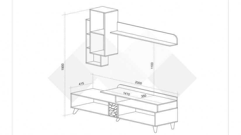 Секция Кели модулни черно шагре с дъб канзас - изглед 3