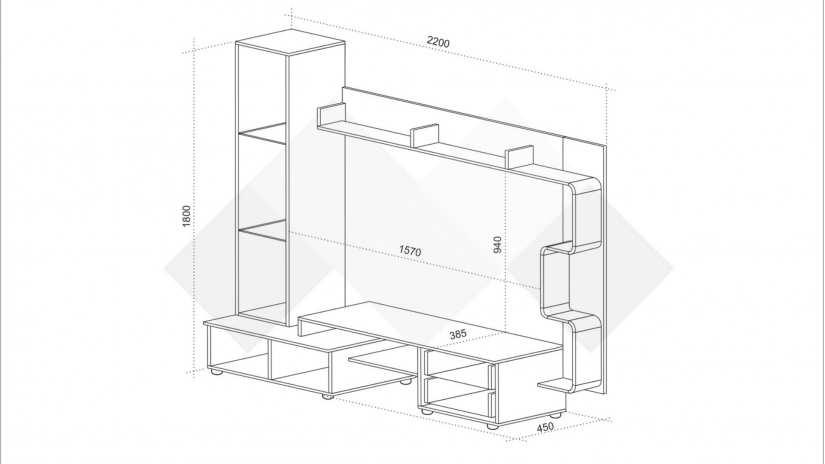 Секция Крафт с витрина черно шагре с дъб крафт бял - изглед 3