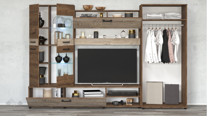 Секция Майли с LED осветление дъб бронз с дъб суров - изглед 2