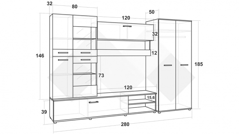 Секция Майли с LED осветление дъб бронз с дъб суров - изглед 3