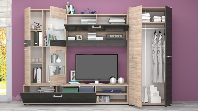 Секция Майли с LED осветление дъб сонома с дъб карбон - изглед 2