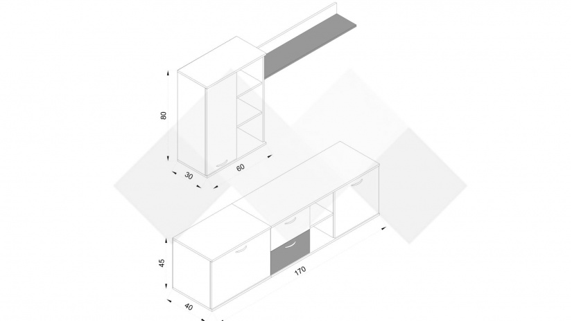 Секция Спирит с открити рафтове малта с антрацит - изглед 3 - МебелМаг Секция Спирит с открити рафтове малта с антрацит - изглед 3