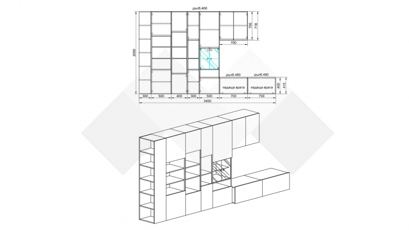 Секция Маверик с LED осветление сонома арвен с бяло гланц - изглед 3