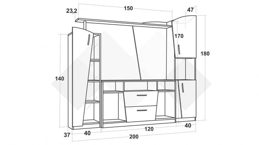 Секция Нанси с витрина дъб суров с дъб бланко - изглед 3