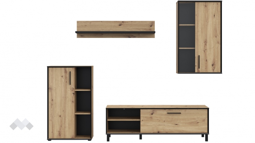 Секция Пино модулни дъб артисан с черно - изглед 2